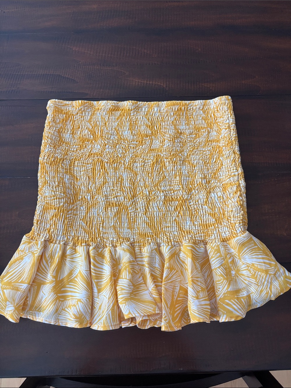 Forever 21 Yellow Smocked Mini Skirt with Leaf Ruffle